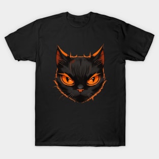 Vintage Halloween Angry Orange And Black Cat Face Funny Halloween Cat T-Shirt